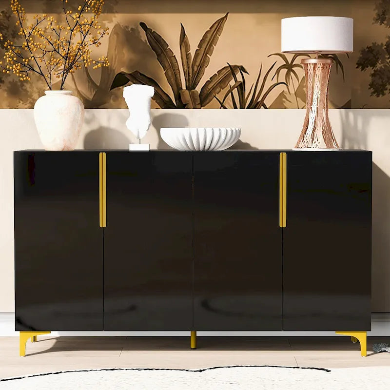 Buffet de rangement de 55" avec étagères réglables, finition brillante