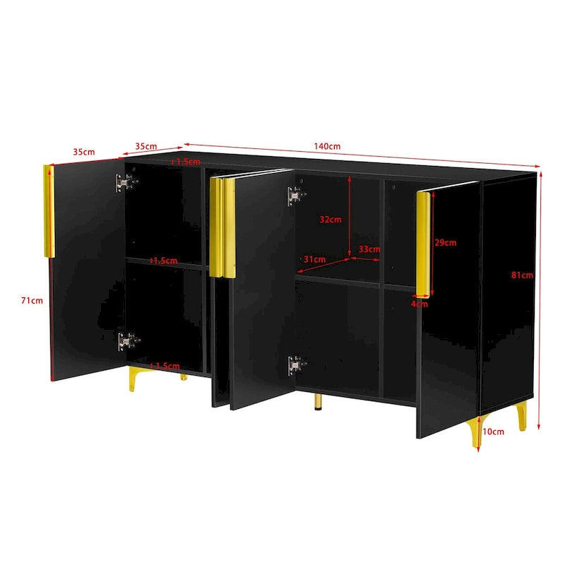 Buffet de rangement de 55" avec étagères réglables, finition brillante