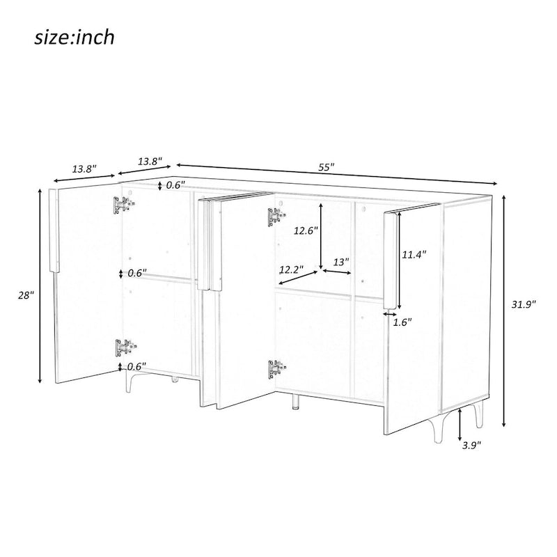Buffet de rangement de 55" avec étagères réglables, finition brillante