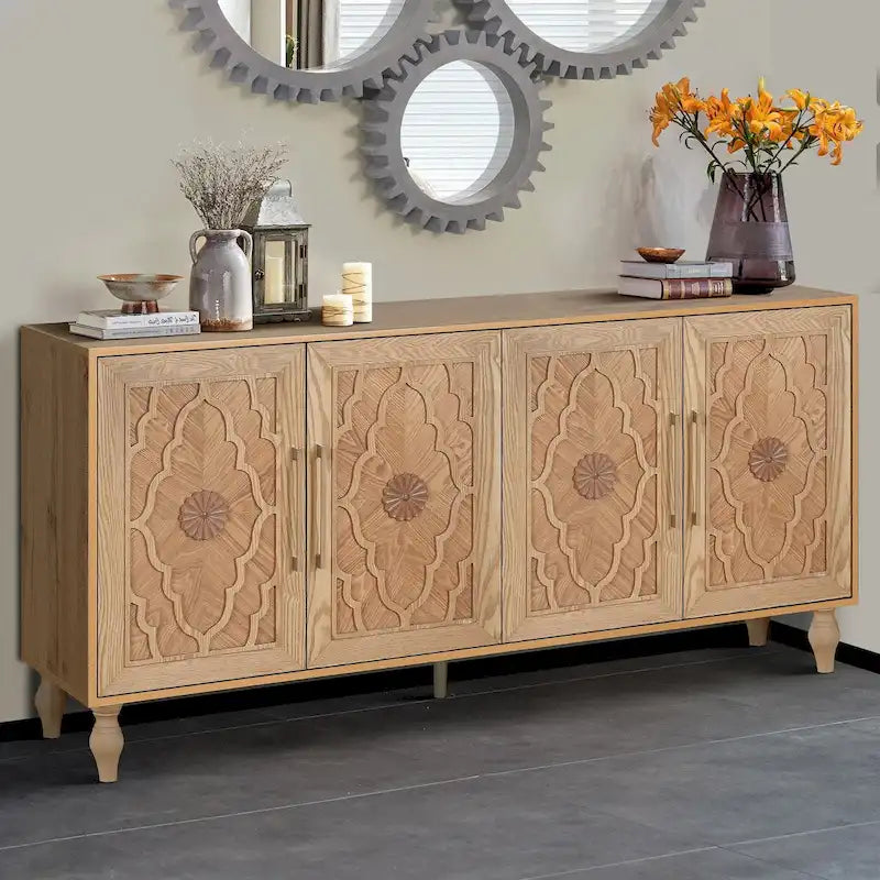 Meuble de porte sculpté floral vintage avec étagères réglables