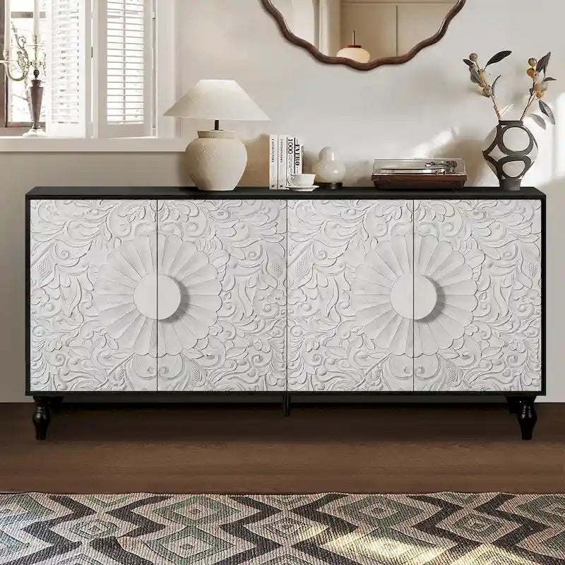 Meuble de porte sculpté floral vintage avec étagères réglables