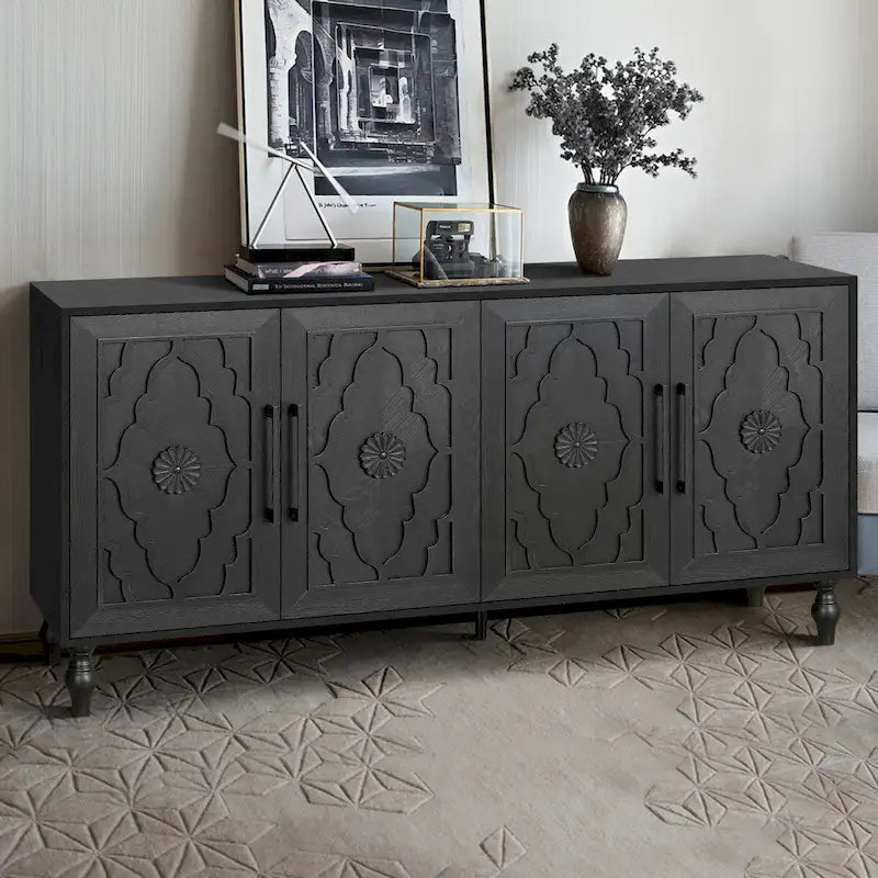 Meuble de porte sculpté floral vintage avec étagères réglables