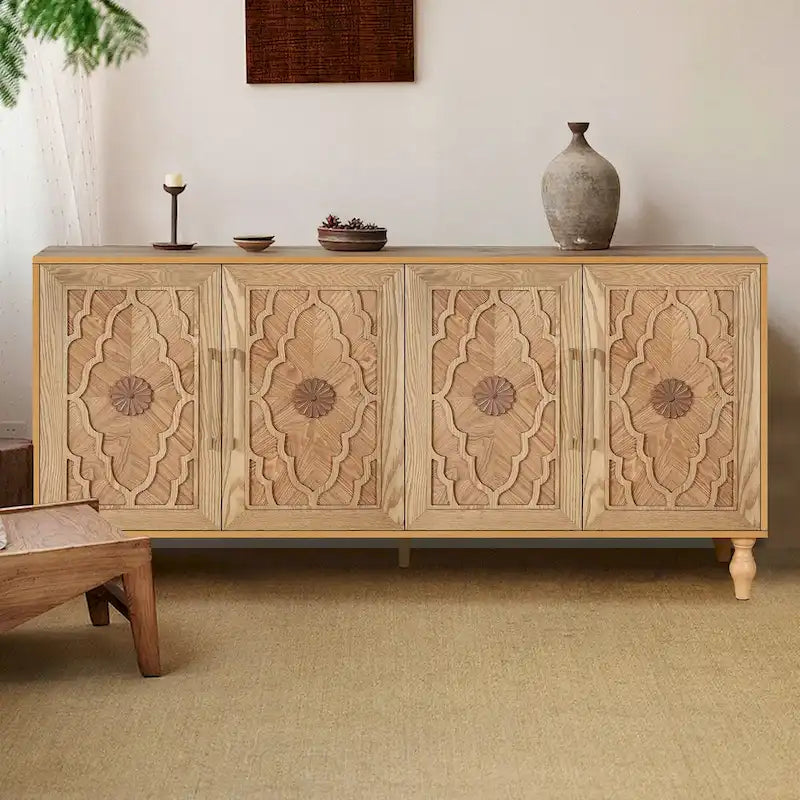 Meuble de porte sculpté floral vintage avec étagères réglables