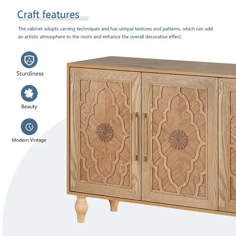 Meuble de porte sculpté floral vintage avec étagères réglables