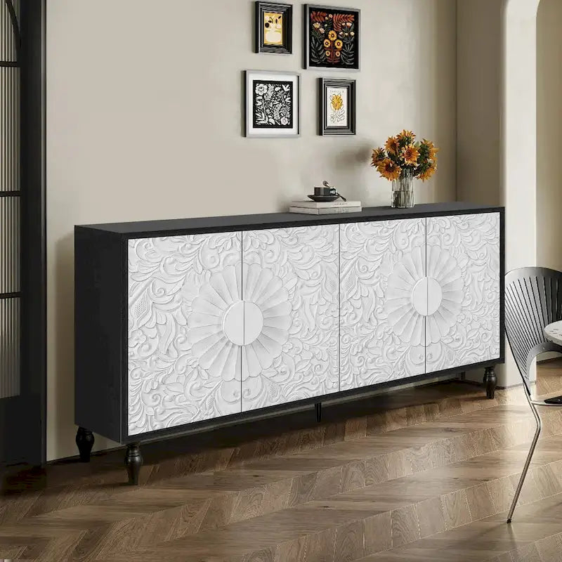 Meuble de porte sculpté floral vintage avec étagères réglables