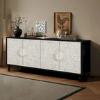 Meuble de porte sculpté floral vintage avec étagères réglables