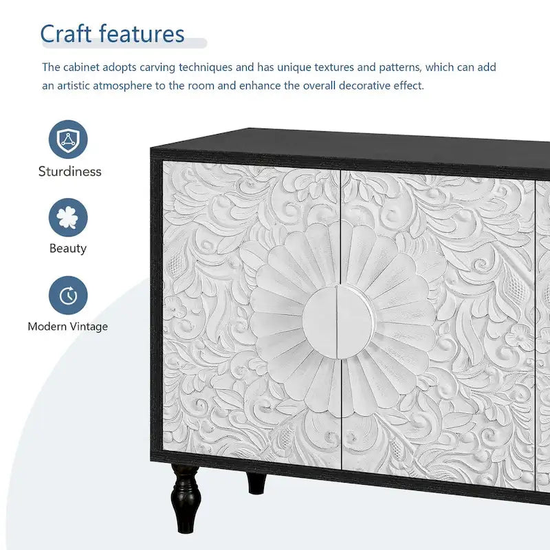 Meuble de porte sculpté floral vintage avec étagères réglables