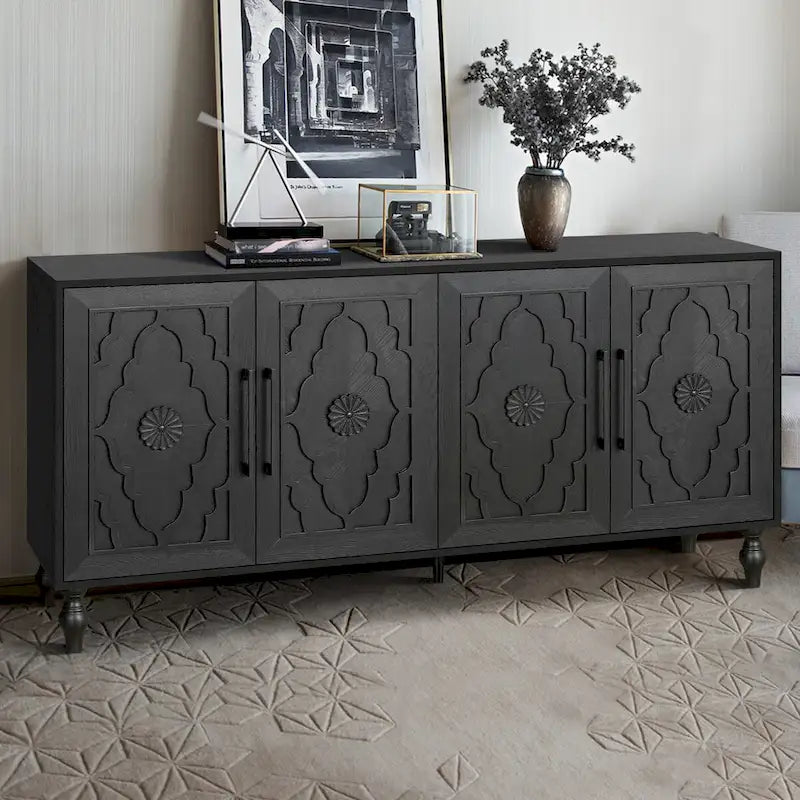 Meuble de porte sculpté floral vintage avec étagères réglables