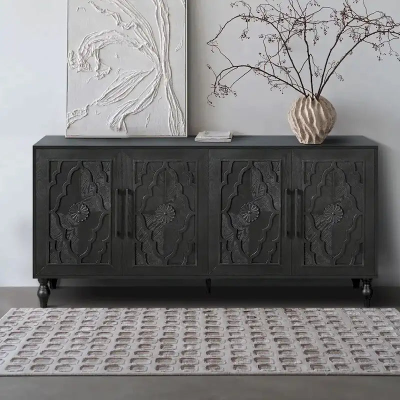 Meuble de porte sculpté floral vintage avec étagères réglables