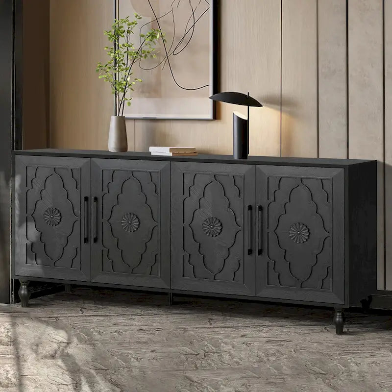 Meuble de porte sculpté floral vintage avec étagères réglables