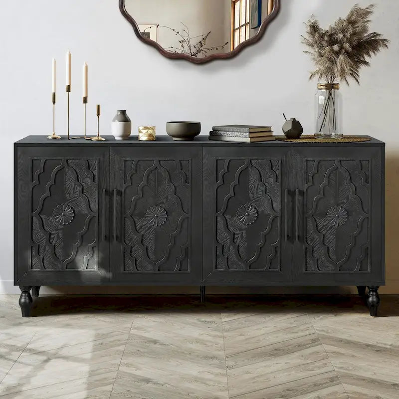 Meuble de porte sculpté floral vintage avec étagères réglables