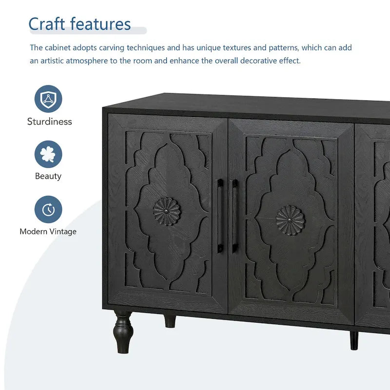 Meuble de porte sculpté floral vintage avec étagères réglables