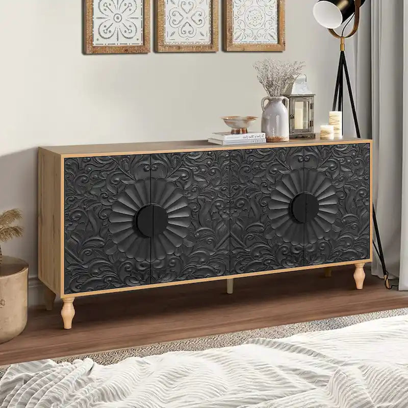 Meuble de porte sculpté floral vintage avec étagères réglables