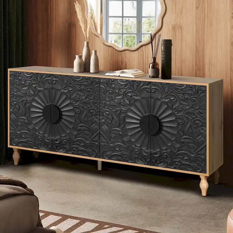 Meuble de porte sculpté floral vintage avec étagères réglables