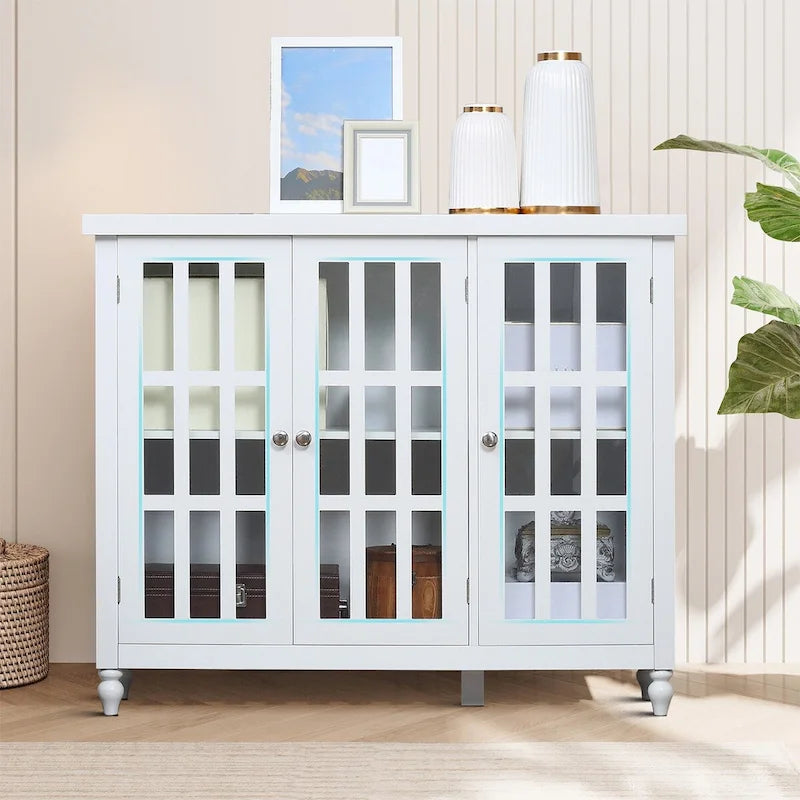 Bahut en bois minimaliste élégant avec trois portes vitrées