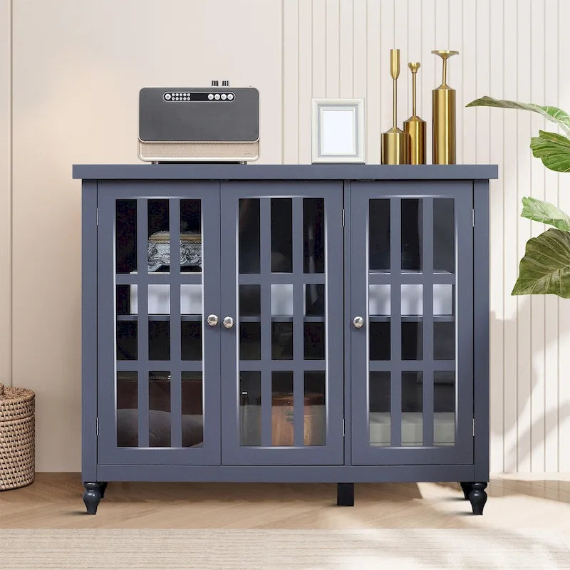 Bahut en bois minimaliste élégant avec trois portes vitrées