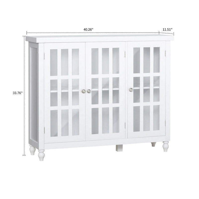 Bahut en bois minimaliste élégant avec trois portes vitrées