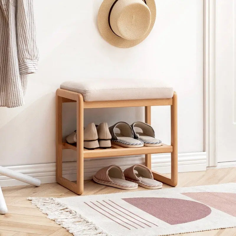 Banc à chaussures en bois massif avec coussin en éponge à haute résilience