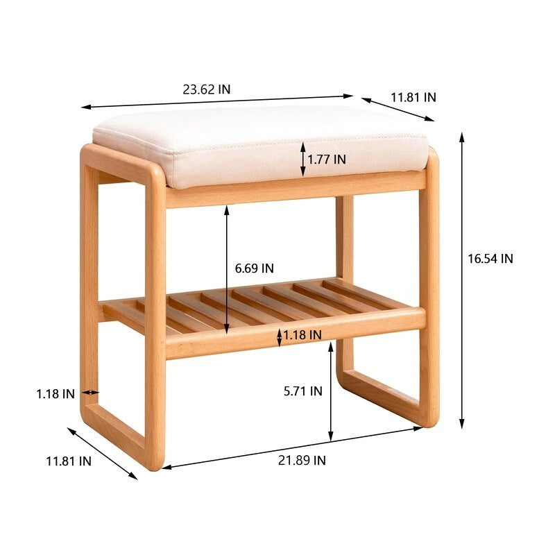 Banc à chaussures en bois massif avec coussin en éponge à haute résilience