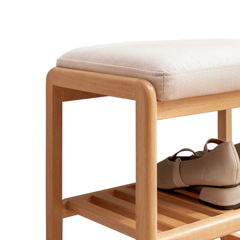 Banc à chaussures en bois massif avec coussin en éponge à haute résilience