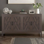 Buffet 4 portes en bois twill de style campagnard américain vintage pour salon, salle à manger ou entrée.