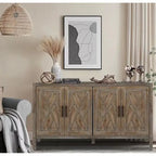 Buffet 4 portes en bois twill de style campagnard américain vintage pour salon, salle à manger ou entrée.