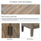 Buffet 4 portes en bois twill de style campagnard américain vintage pour salon, salle à manger ou entrée.