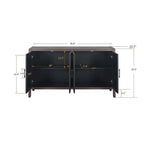 Buffet 4 portes en bois twill de style campagnard américain vintage pour salon, salle à manger ou entrée.