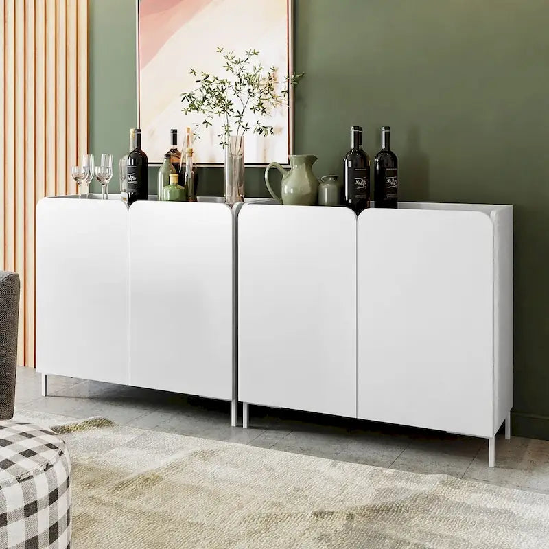 Meuble d'appoint moderne du milieu du siècle blanc/noir avec portes à fermeture douce, ensemble de 2