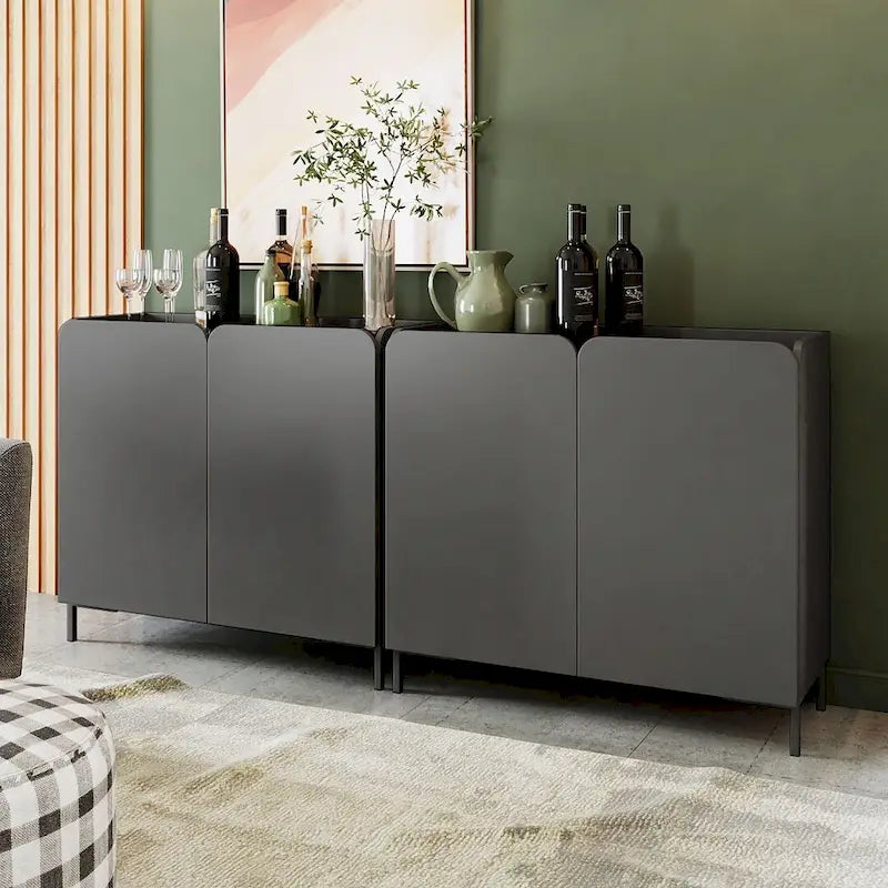 Meuble d'appoint moderne du milieu du siècle blanc/noir avec portes à fermeture douce, ensemble de 2
