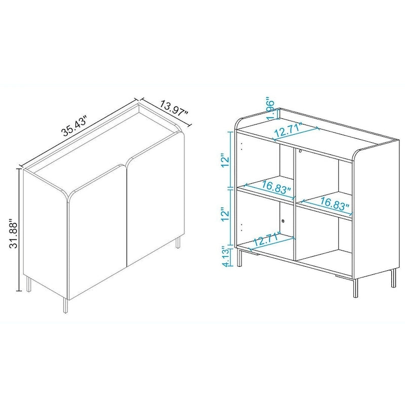 Meuble d'appoint moderne du milieu du siècle blanc/noir avec portes à fermeture douce, ensemble de 2