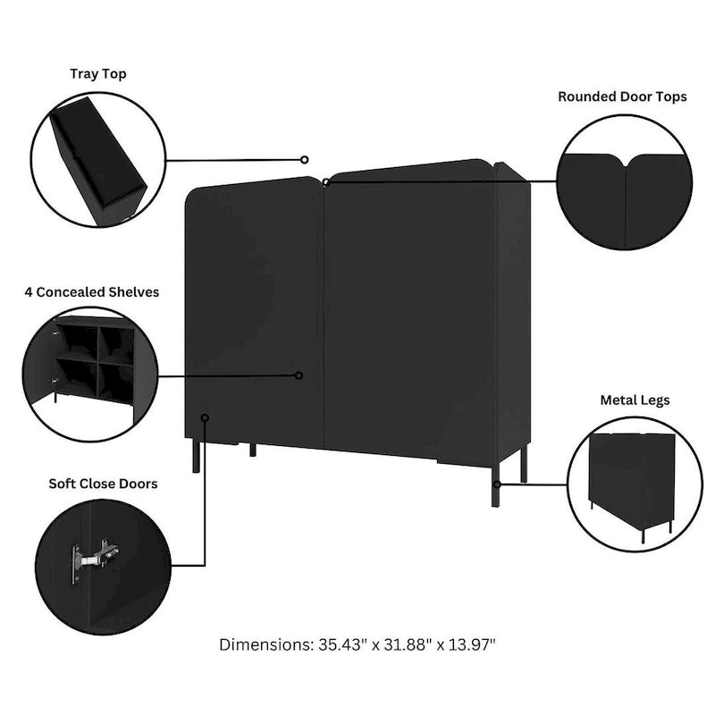 Meuble d'appoint moderne du milieu du siècle blanc/noir avec portes à fermeture douce, ensemble de 2