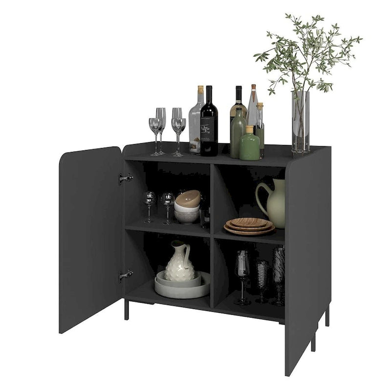 Meuble d'appoint moderne du milieu du siècle blanc/noir avec portes à fermeture douce, ensemble de 2