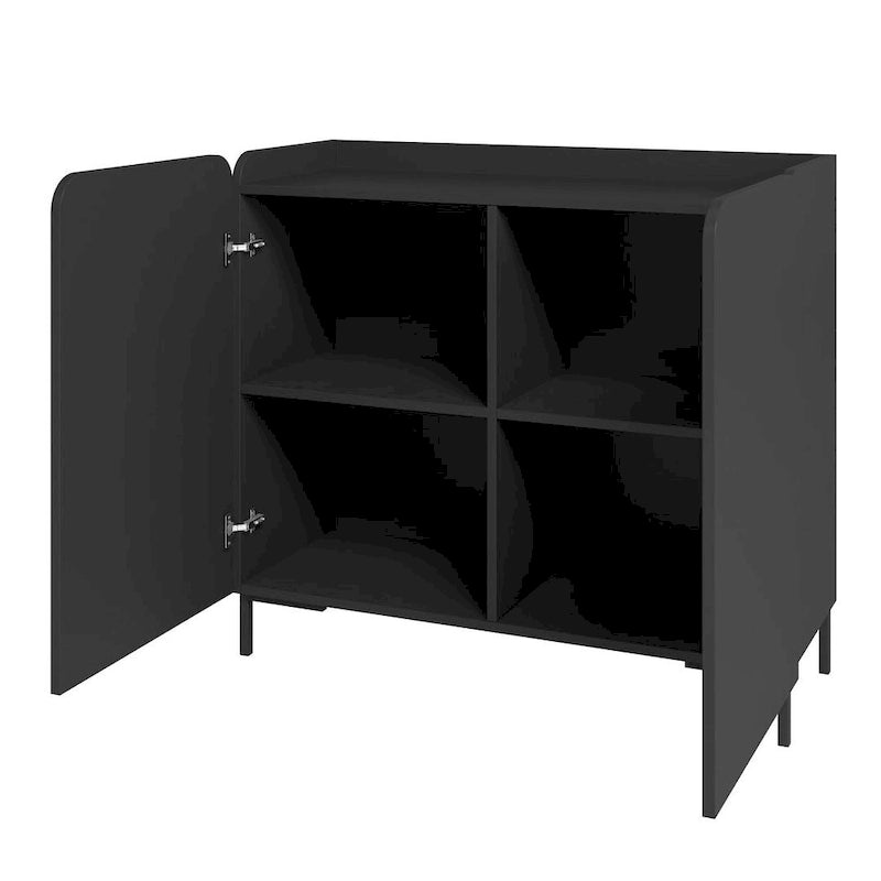 Meuble d'appoint moderne du milieu du siècle blanc/noir avec portes à fermeture douce, ensemble de 2