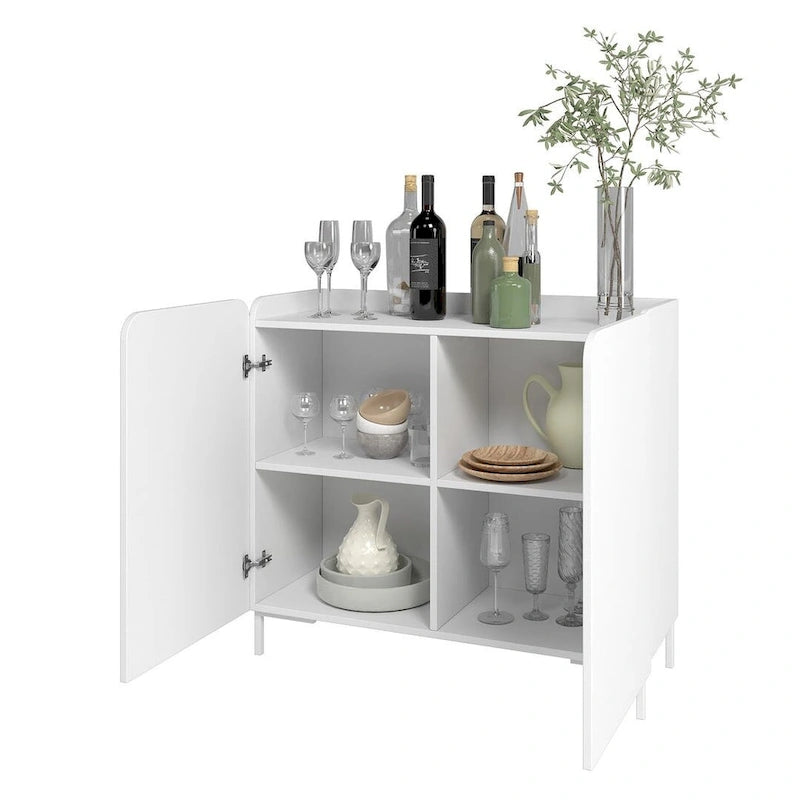 Meuble d'appoint moderne du milieu du siècle blanc/noir avec portes à fermeture douce, ensemble de 2