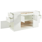 Coiffeuse-îlot multifonctionnelle et meuble de rangement avec plateau en verre, étagère de présentation, 6 tiroirs