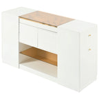 Coiffeuse-îlot multifonctionnelle et meuble de rangement avec plateau en verre, étagère de présentation, 6 tiroirs