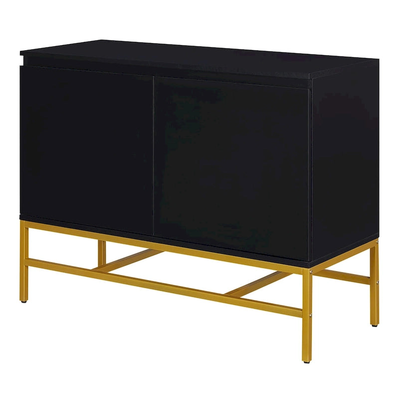 Buffet deux portes minimaliste et luxueux avec pieds en métal doré pour salon, salle à manger