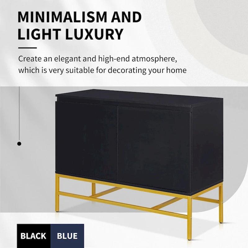 Buffet deux portes minimaliste et luxueux avec pieds en métal doré pour salon, salle à manger