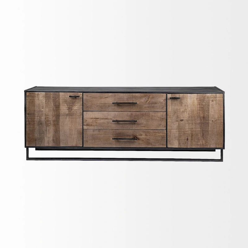 Buffet 3 tiroirs 2 portes Marron et Noir, montage 1 personne