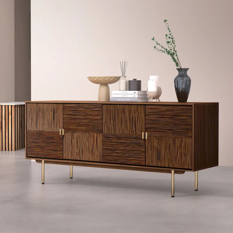 Buffet 2 portes en noyer, montage 1 personne, style Mid-Century