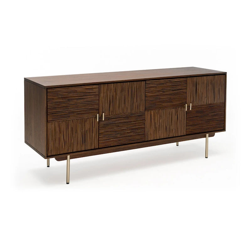 Buffet 2 portes en noyer, montage 1 personne, style Mid-Century