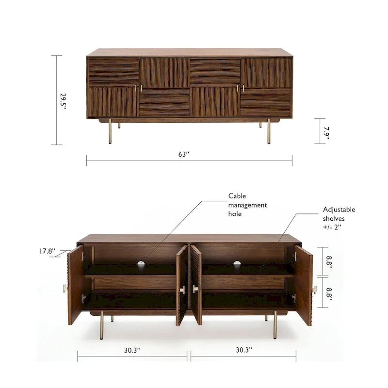 Buffet 2 portes en noyer, montage 1 personne, style Mid-Century