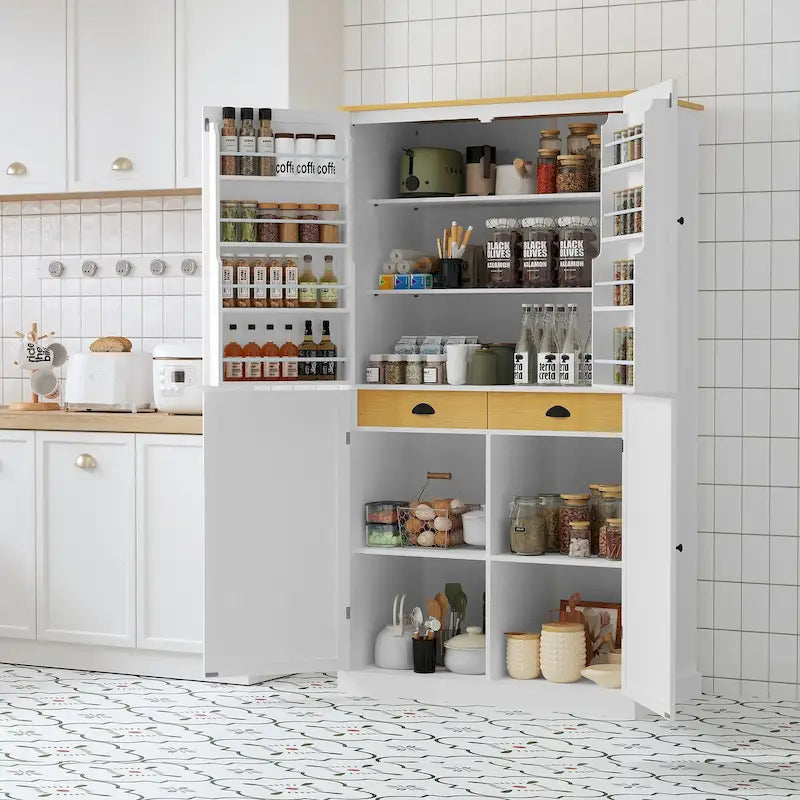 Grand garde-manger de cuisine autoportant de 102,1 x 50,8 x 181,1 cm avec 2 tiroirs et 2 étagères de porte réglables à 8 niveaux