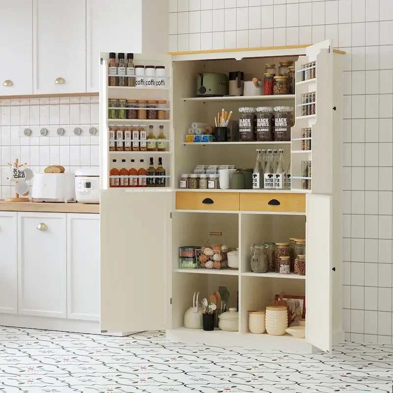 Grand garde-manger de cuisine autoportant de 102,1 x 50,8 x 181,1 cm avec 2 tiroirs et 2 étagères de porte réglables à 8 niveaux