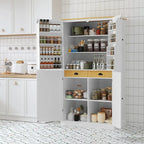 40.2x20x71.3inch High Freestanding Kitchen Pantry Large Cupboard Storage Cabinet with 2 Drawers, 2 Adjustable 8 Door Shelves