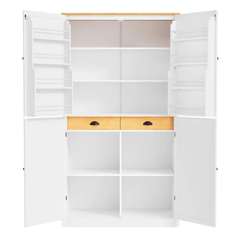 Grand garde-manger de cuisine autoportant de 102,1 x 50,8 x 181,1 cm avec 2 tiroirs et 2 étagères de porte réglables à 8 niveaux