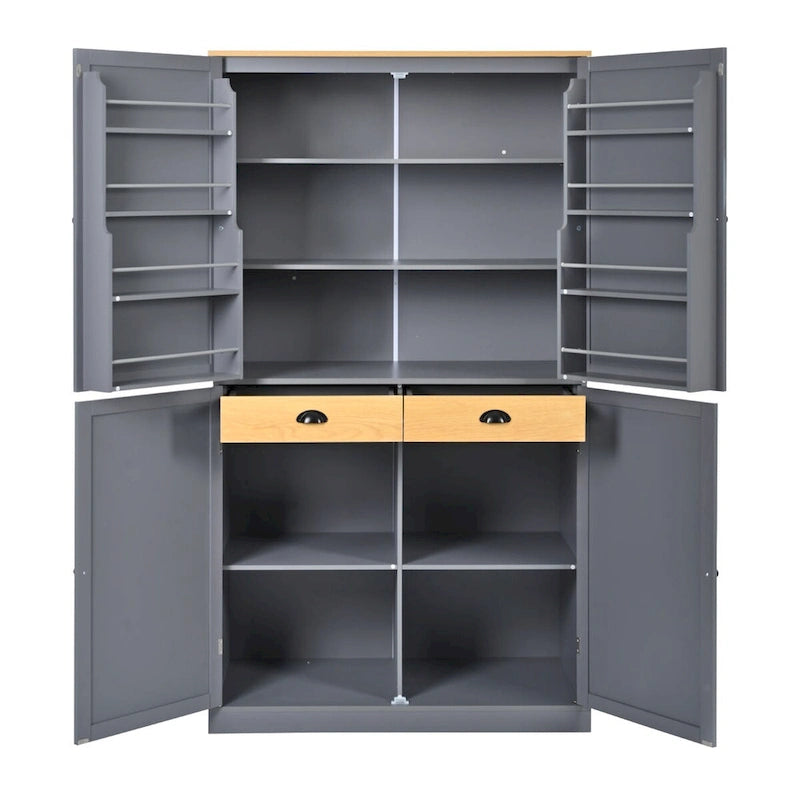 Grand garde-manger de cuisine autoportant de 102,1 x 50,8 x 181,1 cm avec 2 tiroirs et 2 étagères de porte réglables à 8 niveaux