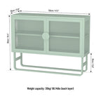 Meuble vitrine en verre trempé avec 2 portes en verre cannelé, étagère réglable, pieds en U, placard fermé pour cuisine et salon