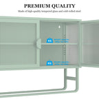 Meuble vitrine en verre trempé avec 2 portes en verre cannelé, étagère réglable, pieds en U, placard fermé pour cuisine et salon